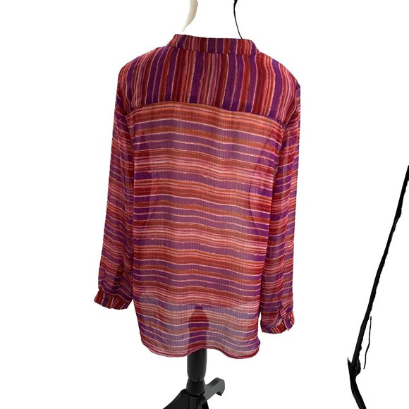Liz Claiborne Womens L Multicolor Stripe Long Sleeve V Neck Blouse Top - Picture 4 of 6